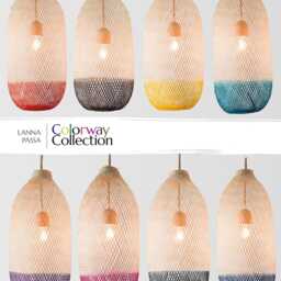 Hand-Dyed Bamboo Pendant Light, Two-Tone Yellow Basket Shade, Rope Cord - thumbnail 3