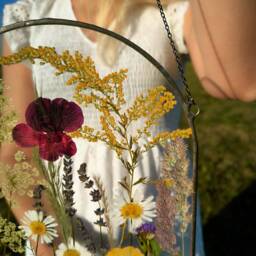 Pressed Flower Art Real Flowers in Large Stained Glass Frame, Suncatcher - thumbnail 3
