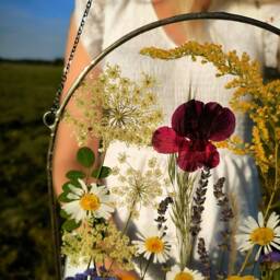 Pressed Flower Art Real Flowers in Large Stained Glass Frame, Suncatcher - thumbnail 2