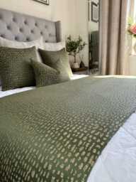 Handmade Olive Green Bed Runner Luxury Gold Scarf, King/Super King