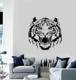 Wall Vinyl Decal Roar Tigers Head Ethnic Jungle Decor For Living Room Mural Art 1457Dz - thumbnail 1