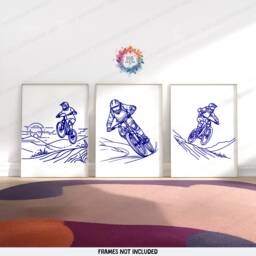Minimal Navy Biking Prints - Set Of 3 Posters - Biker Wall Art Line Drawing Decor Gift Cycling Artwork Boys Cyclist Bedroom Gifts - thumbnail 1
