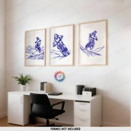 Minimal Navy Biking Prints - Set Of 3 Posters - Biker Wall Art Line Drawing Decor Gift Cycling Artwork Boys Cyclist Bedroom Gifts - thumbnail 2