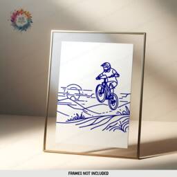 Minimal Navy Biking Prints - Set Of 3 Posters - Biker Wall Art Line Drawing Decor Gift Cycling Artwork Boys Cyclist Bedroom Gifts - thumbnail 3