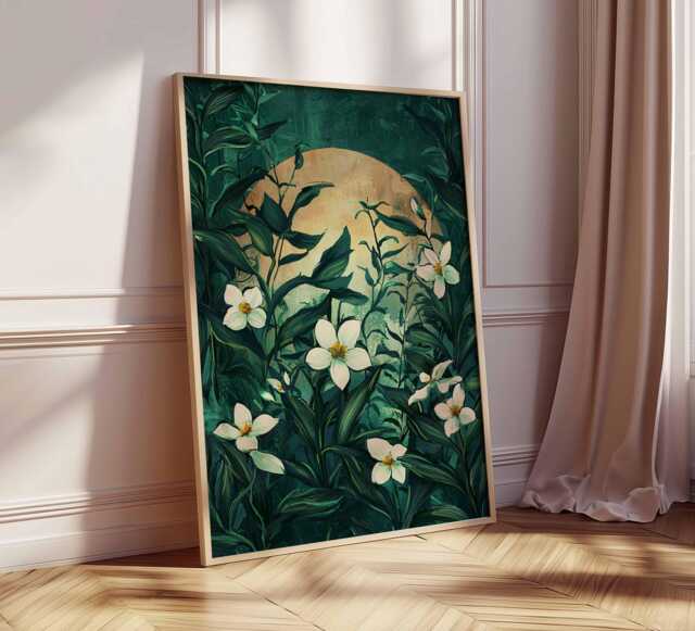 Dreamy Moon Art Print, Ethereal Floral Portrait Poster, Surreal Feminine Wall Art, Mystical Woman Illustration, Spiritual Decor - image 1