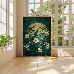 Dreamy Moon Art Print, Ethereal Floral Portrait Poster, Surreal Feminine Wall Art, Mystical Woman Illustration, Spiritual Decor - thumbnail 2