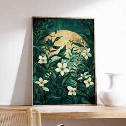 Dreamy Moon Art Print, Ethereal Floral Portrait Poster, Surreal Feminine Wall Art, Mystical Woman Illustration, Spiritual Decor - thumbnail 3