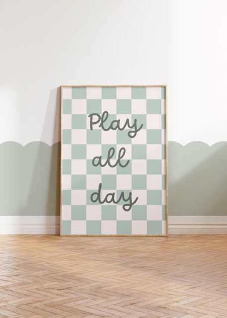 Play All Day Checkered Wall Print For Childrens Bedroom Or Nursery - image 1