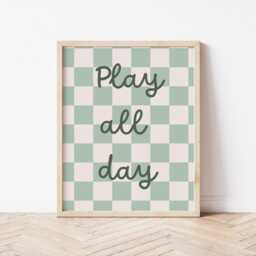Play All Day Checkered Wall Print For Childrens Bedroom Or Nursery - thumbnail 2