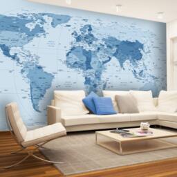 World Map in Shades Of Blue, Detailed Wall Mural, Wallpaper, D??cor, Nursery & Room Art, Canvas Print - thumbnail 2