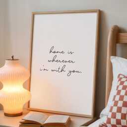 Home Is Wherever I'm With You, Daily Affirmations Poster, Minimalist Decor, Cute Bedroom Print, Black & White Wall Art, Family Quote Art - thumbnail 3