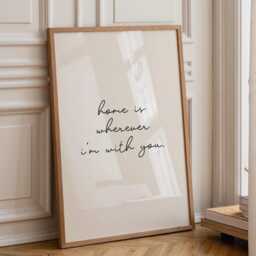 Home Is Wherever I'm With You, Daily Affirmations Poster, Minimalist Decor, Cute Bedroom Print, Black & White Wall Art, Family Quote Art - thumbnail 1