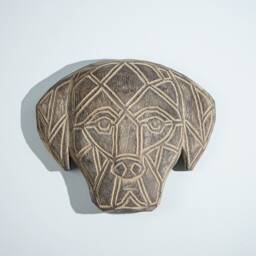 Dog Face Of Timor Wall Art, On Stand, Wood Carving, Animal Statue, Traditional Handmade Halloween Decor, Grandfather Gift - thumbnail 3