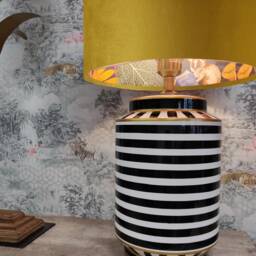 Mustard Velvet Lampshade With Tropical Wonderland Lining, Large Ceiling Lightshade - thumbnail 2