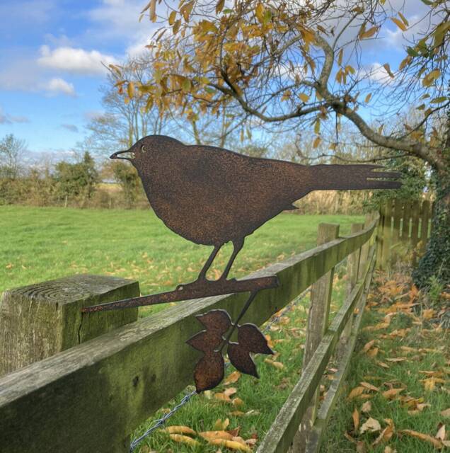 Metal Black Bird Silhouette Garden Art Tree Fence Spike Ornament - image 1