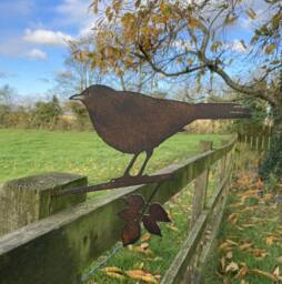 Metal Black Bird Silhouette Garden Art Tree Fence Spike Ornament - thumbnail 1