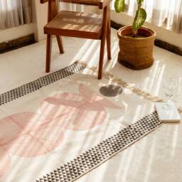 Handmade Cotton Dhurrie Rug Modern Block Print Area Rug - thumbnail 2