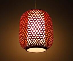 Red Bamboo Chandelier Handmade Southeast Asian Style Pendant Light