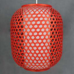 Red Bamboo Chandelier Handmade Southeast Asian Style Pendant Light - thumbnail 3