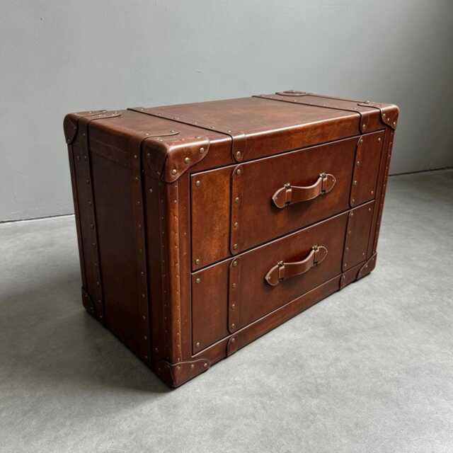 Leather Trunk Coffee Table - Chestnut 2 Drawer Chest English Handmade Hardwood - image 1