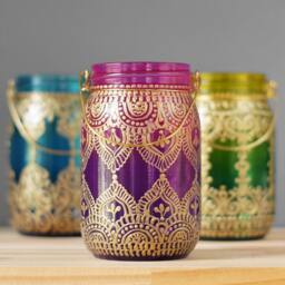 Ombre Boho Candle Lantern Centerpiece, Painted Mason Jar Decor, Hippie Home Decor - thumbnail 1