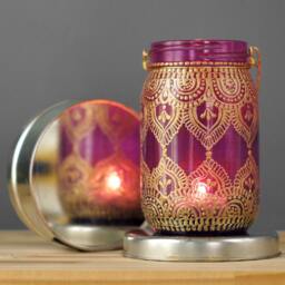 Ombre Boho Candle Lantern Centerpiece, Painted Mason Jar Decor, Hippie Home Decor - thumbnail 3