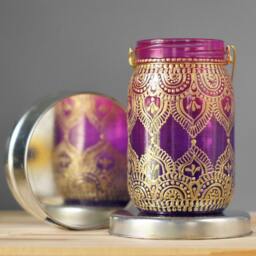 Ombre Boho Candle Lantern Centerpiece, Painted Mason Jar Decor, Hippie Home Decor - thumbnail 2