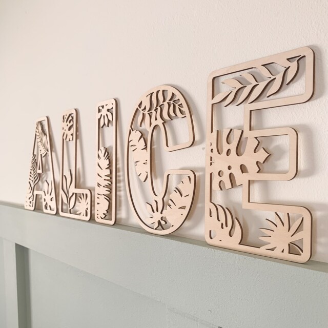 Wooden Tropical Leaves Letters Alphabet, Personalised Childrens Nursery Decor, Scandi Accessory, For Wall - image 1