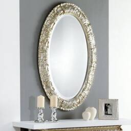 Large Oval Baroque Mirror White Or Classic Silver 85x125cm - Made in Italy Entrance Mirror Bedroom Living Room #oval-2 - thumbnail 2