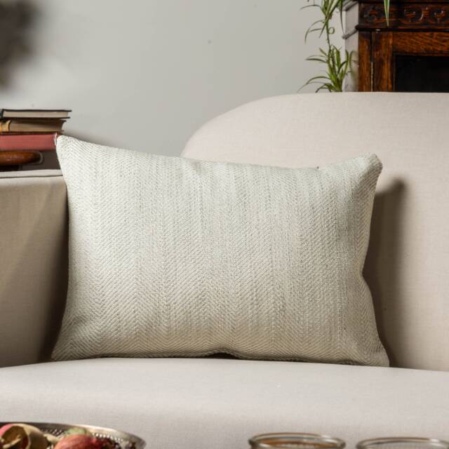 Faux Wool Linen Blend Herringbone Boudoir Cushion in Duck Egg Blue. Traditional Linen-Mix Effect Fabric. 17x12 - image 1