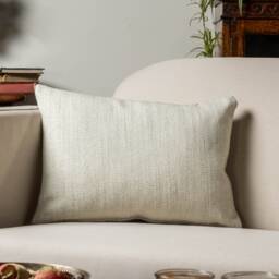Faux Wool Linen Blend Herringbone Boudoir Cushion in Duck Egg Blue. Traditional Linen-Mix Effect Fabric. 17x12