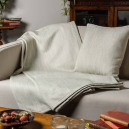 Faux Wool Linen Blend Herringbone Boudoir Cushion in Duck Egg Blue. Traditional Linen-Mix Effect Fabric. 17x12 - thumbnail 3