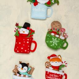 Felt Christmas Ornaments Teacup Ornament Neighbor Gift, Hanging Tree Decor - thumbnail 2