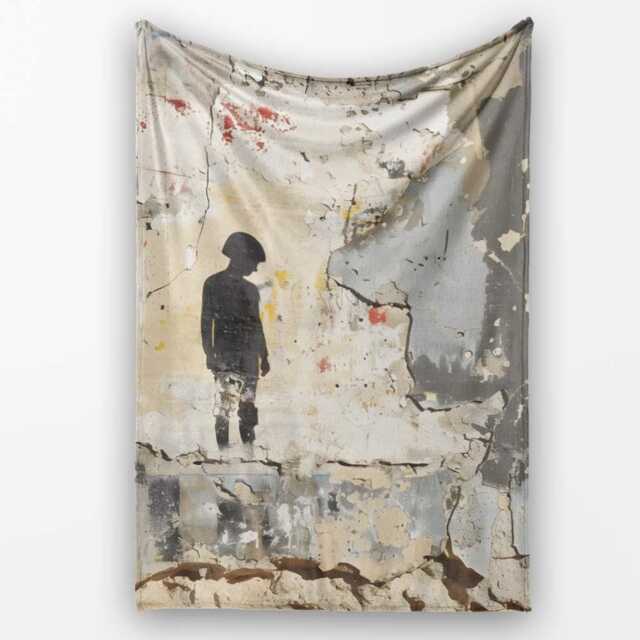 Lonely Child Silhouette On Distressed Cream Wall, All Season Comfort, Gift For Adults & Teens - Super Soft Fleece Blanket Bed Sofa Throw - image 1