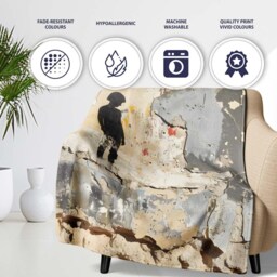 Lonely Child Silhouette On Distressed Cream Wall, All Season Comfort, Gift For Adults & Teens - Super Soft Fleece Blanket Bed Sofa Throw - thumbnail 2