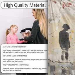 Lonely Child Silhouette On Distressed Cream Wall, All Season Comfort, Gift For Adults & Teens - Super Soft Fleece Blanket Bed Sofa Throw - thumbnail 4