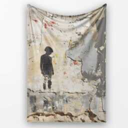Lonely Child Silhouette On Distressed Cream Wall, All Season Comfort, Gift For Adults & Teens - Super Soft Fleece Blanket Bed Sofa Throw