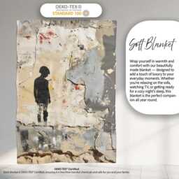 Lonely Child Silhouette On Distressed Cream Wall, All Season Comfort, Gift For Adults & Teens - Super Soft Fleece Blanket Bed Sofa Throw - thumbnail 3