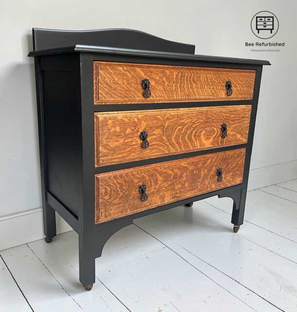 Solid Oak Vintage Chest Of Drawers/Sideboard On Castors - Black Walnut - image 1