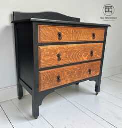 Solid Oak Vintage Chest Of Drawers/Sideboard On Castors - Black Walnut - thumbnail 1