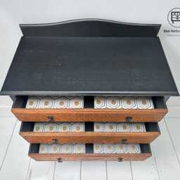 Solid Oak Vintage Chest Of Drawers/Sideboard On Castors - Black Walnut - thumbnail 3