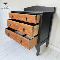 Solid Oak Vintage Chest Of Drawers/Sideboard On Castors - Black Walnut - thumbnail 4