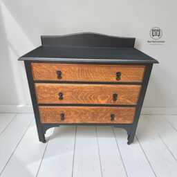 Solid Oak Vintage Chest Of Drawers/Sideboard On Castors - Black Walnut - thumbnail 2