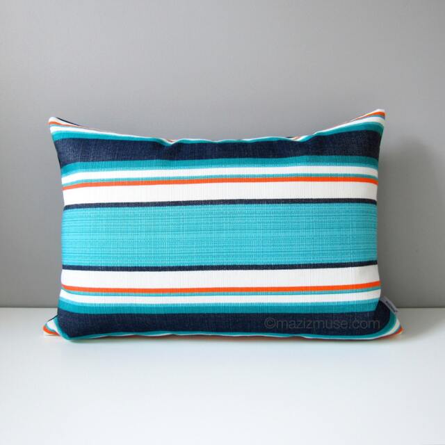 Blue & White Outdoor Sunbrella?? Pillow Cover With Stripes, Fade Resistant Cushion For Garden Patio & Patio, Mazizmuse - image 1