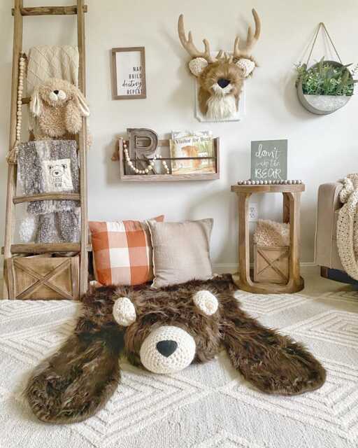 Brown Bear Rug in Faux Fur For Forest Nursery Decor - image 1
