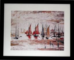 L S Lowry Sail Boats Art Print - Black Frame, Textured Image - thumbnail 1