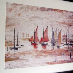L S Lowry Sail Boats Art Print - Black Frame, Textured Image - thumbnail 2
