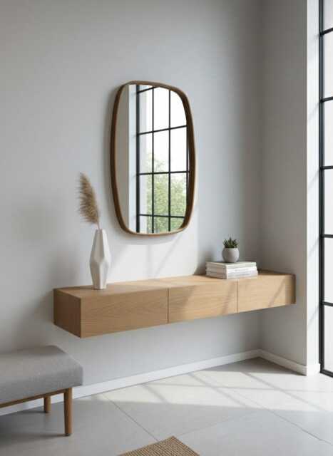 Solid Wood Wall Mirror, Walnut Or Oak Frame, Bathroom & Hallway Mirror - image 1