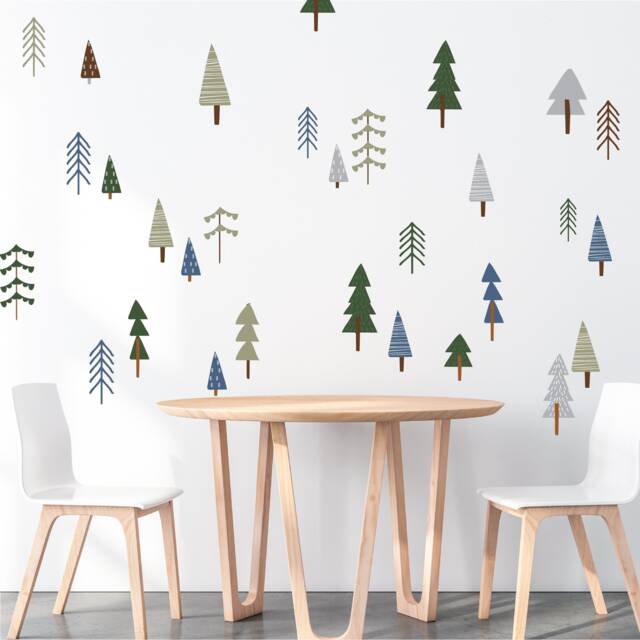 Wall Decal - Magical Woodland Forest Nursery Kids Room Decor Mini Pine Tree Stickers Navy, Green & Brown Gift For Home - image 1