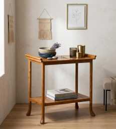 Reclaimed Teak Side Table Rustic Minimalist Entryway End Table With Shelf